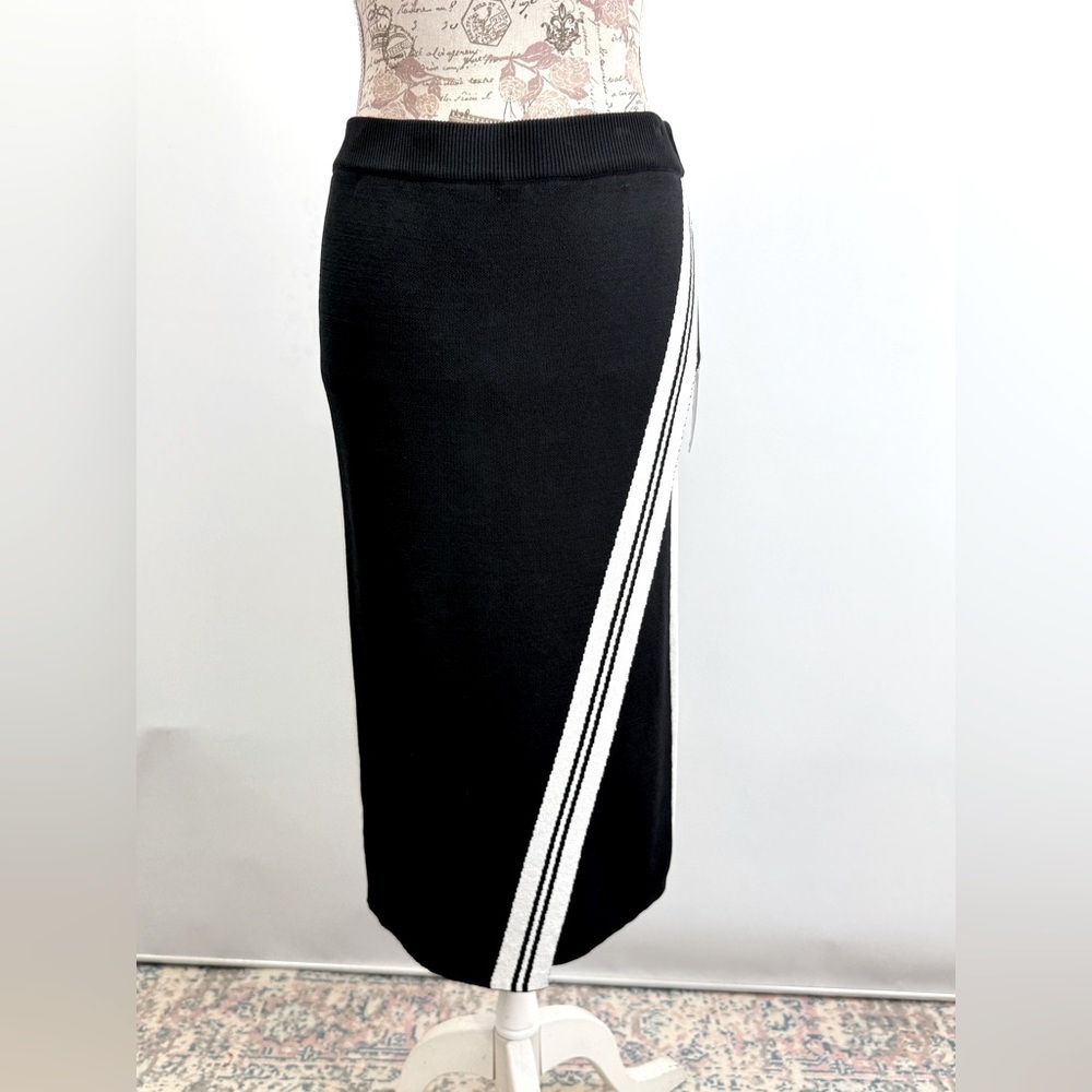 GABRIELLE UNION Black Asymmetrical knit Pencil Midi Skirt size S